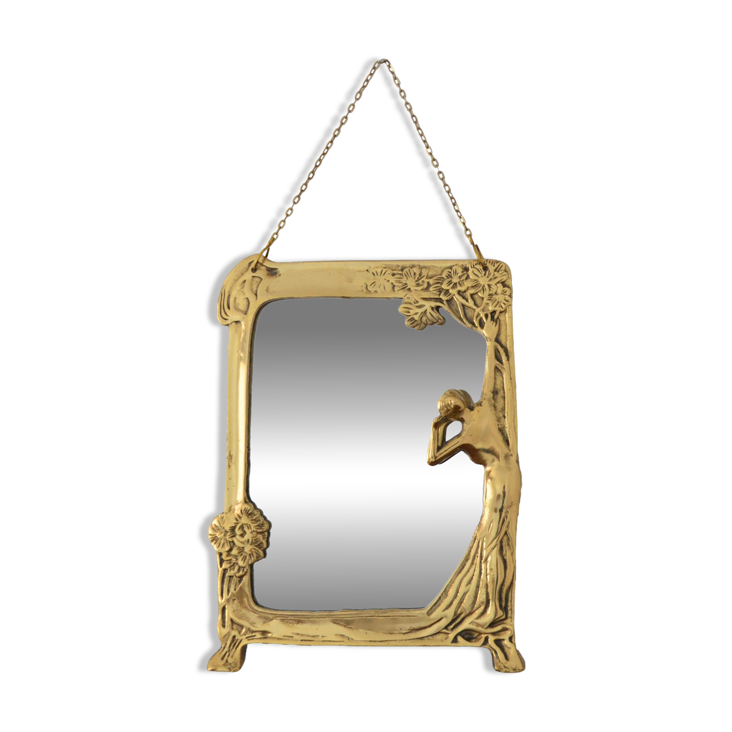 Vintage Art Nouveau Gilded Brass Wall Mirror