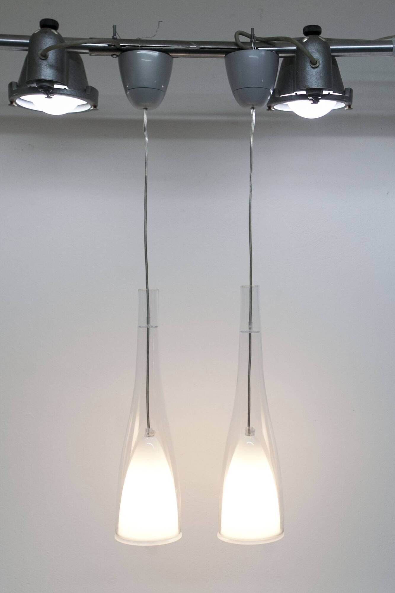 IKEA Klockspel 1980 pair of pendant lights cleaned and functional.