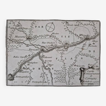 17th century copper engraving "Map of the government of Comine" By Pontault de Beaulieu