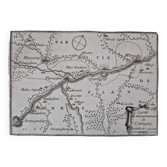 17th century copper engraving "Map of the government of Comine" By Pontault de Beaulieu