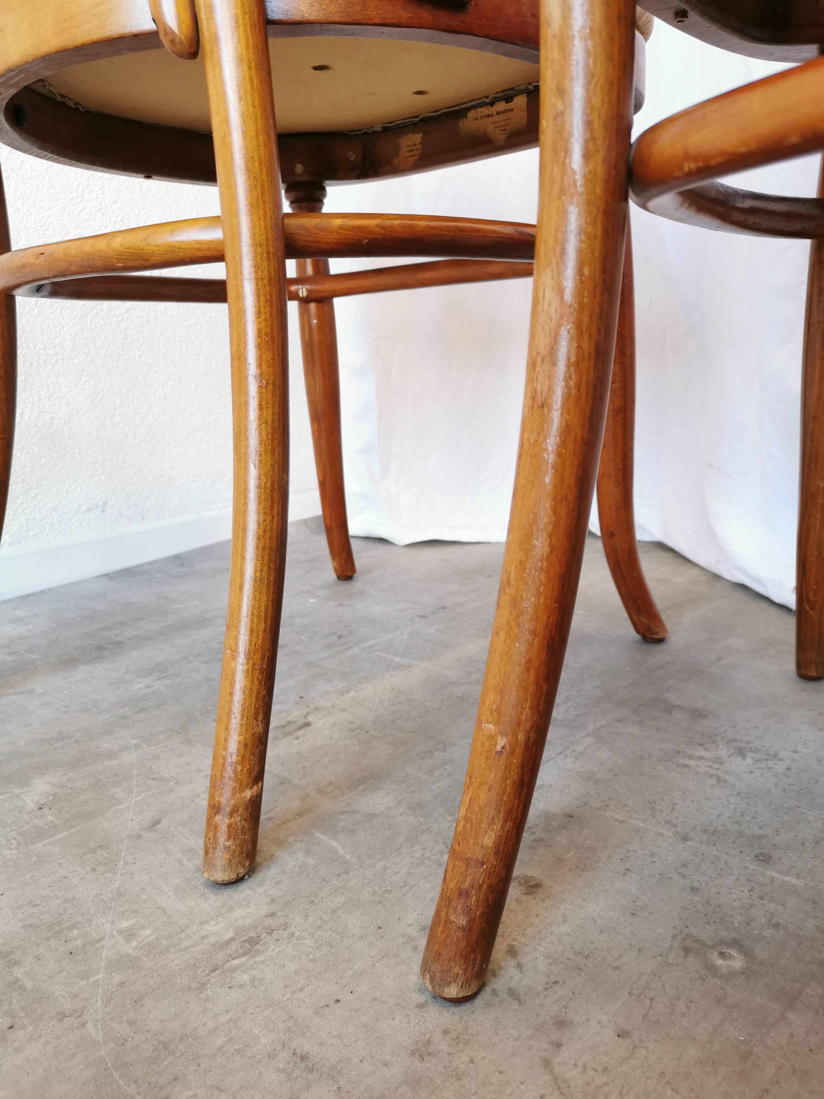 Set of 4 Vintage Bentwood Dining Chairs: Cane Back, Leather Seat, Thonet St