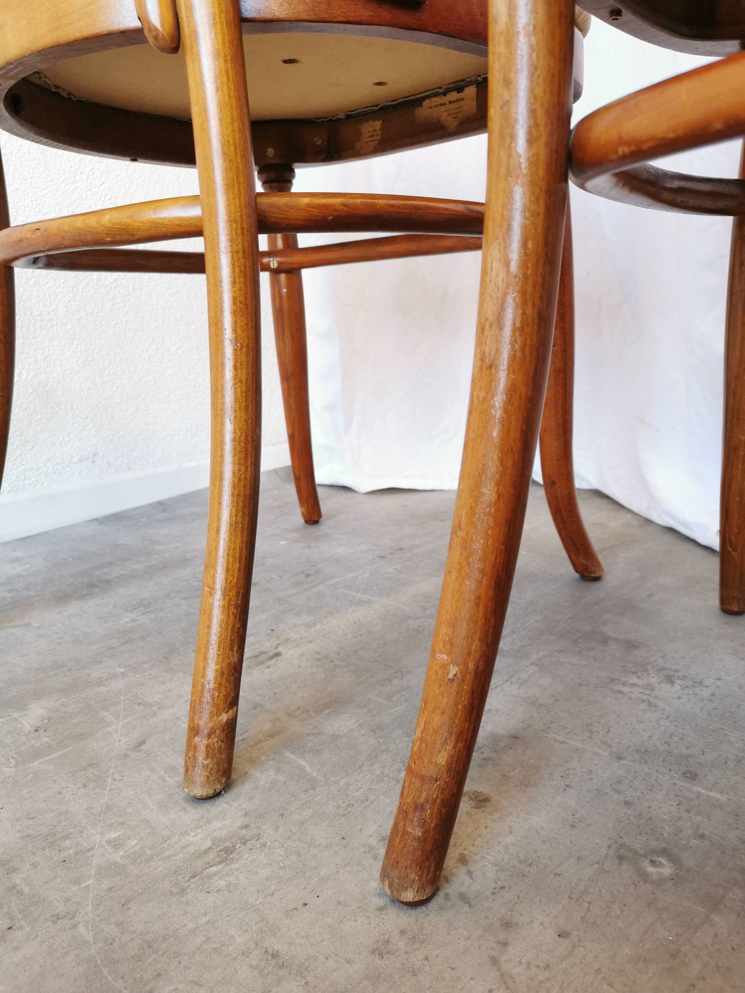 Set of 4 Vintage Bentwood Dining Chairs: Cane Back, Leather Seat, Thonet St