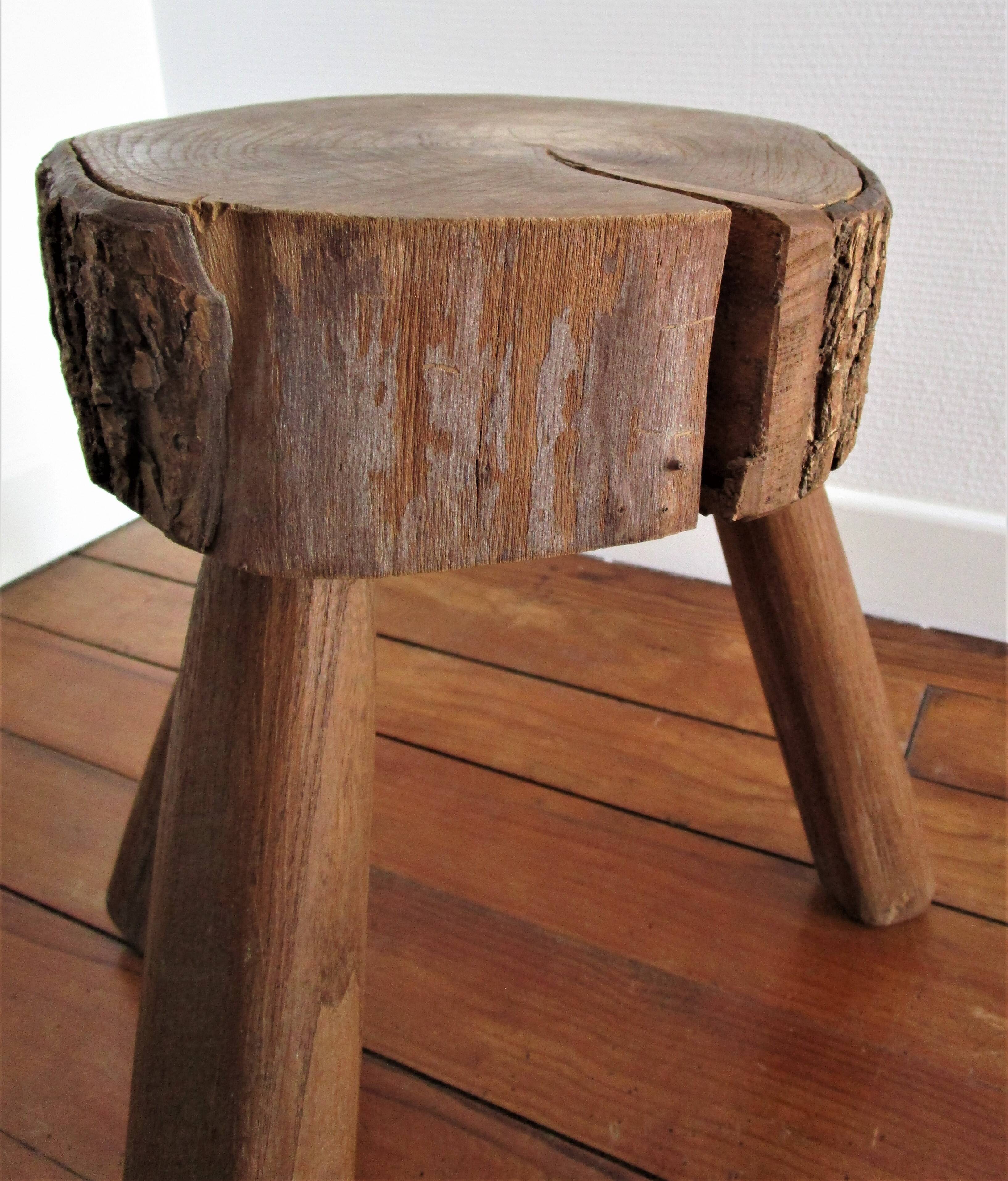 Tabouret bois massif art populaire français