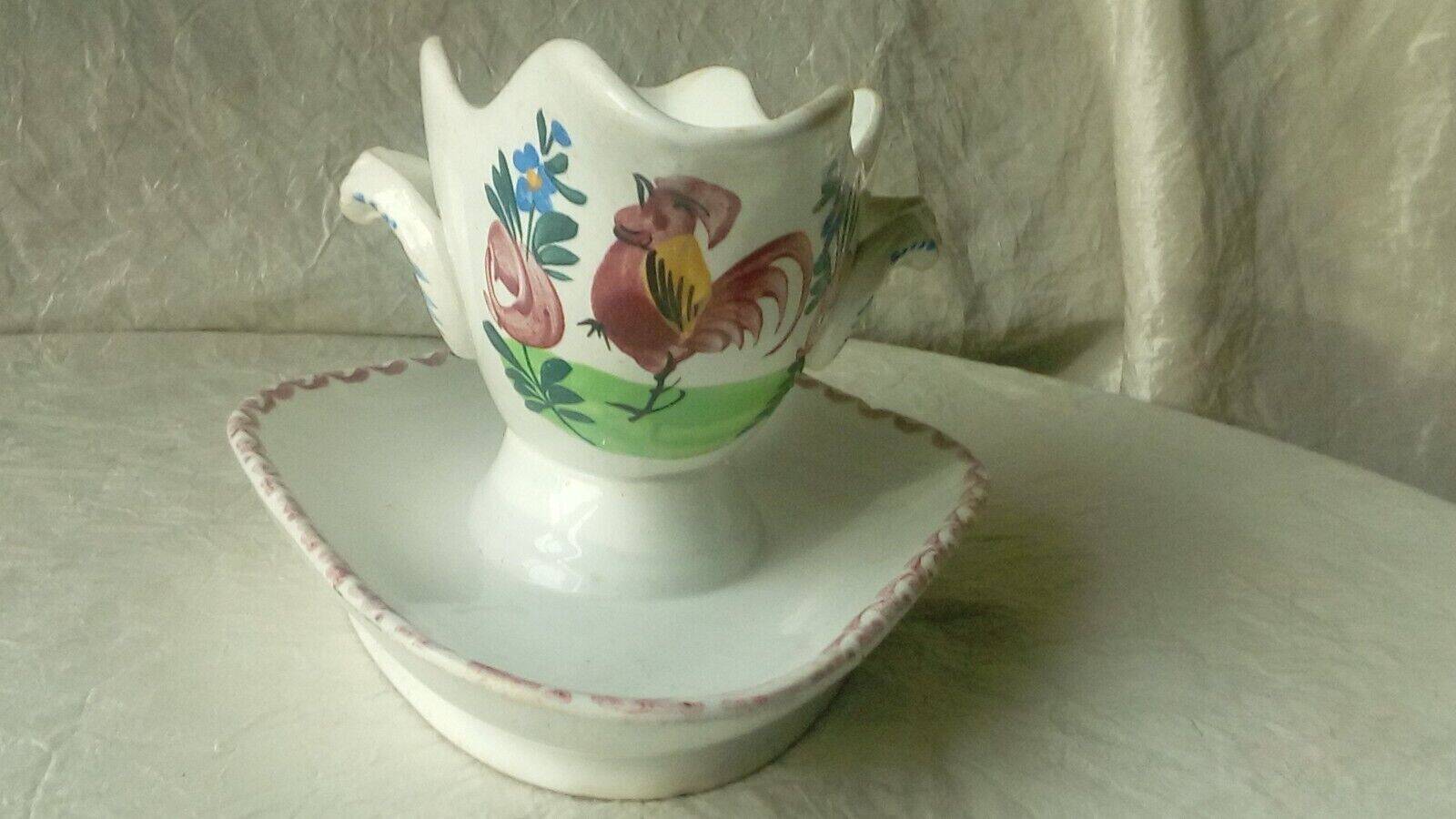 Earthenware gravy boat decorated with Sarreguemines rooster Hamage northern France