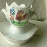 Earthenware gravy boat decorated with Sarreguemines rooster Hamage northern France