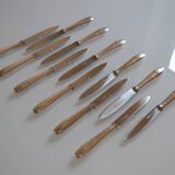 12 art deco silver metal dessert or cheese knives 20.5 cm AR monogram