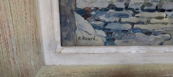 René Ricard : Aquarelle figurative représentant une vue architecturale