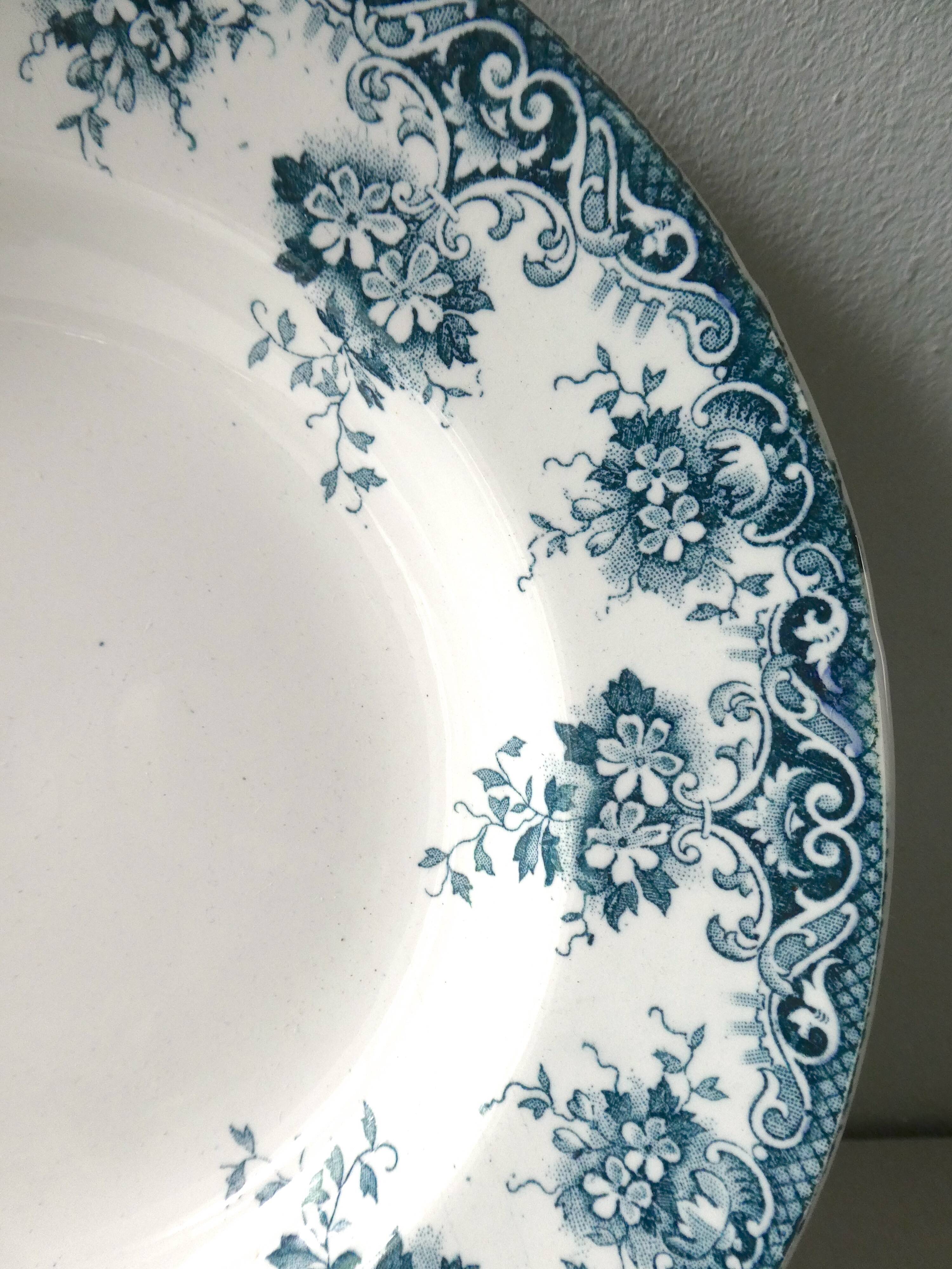 Set of 6 hollow plates, floral decor blue/green