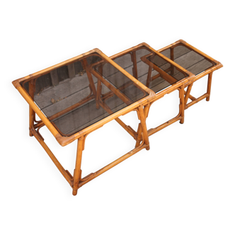 Rattan and glass nesting tables