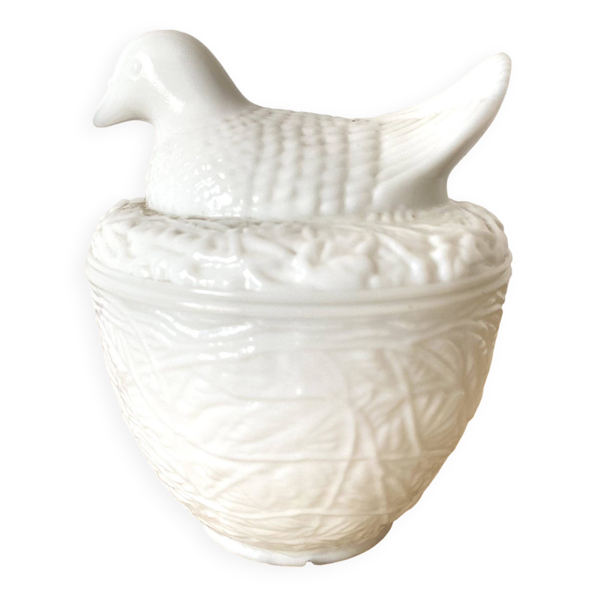 White opaline bird sugar bowl