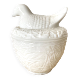 White opaline bird sugar bowl