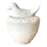 Sucrier oiseau en opaline blanche