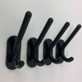 Set of 4 con & con Italian black wall coat / towel hangers , 1970’s