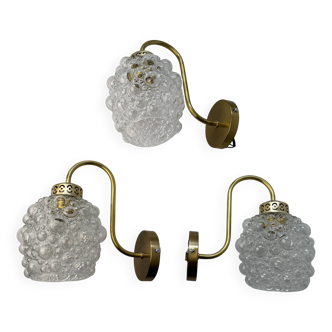 Lot of 3 old vintage bubble glass wall lights