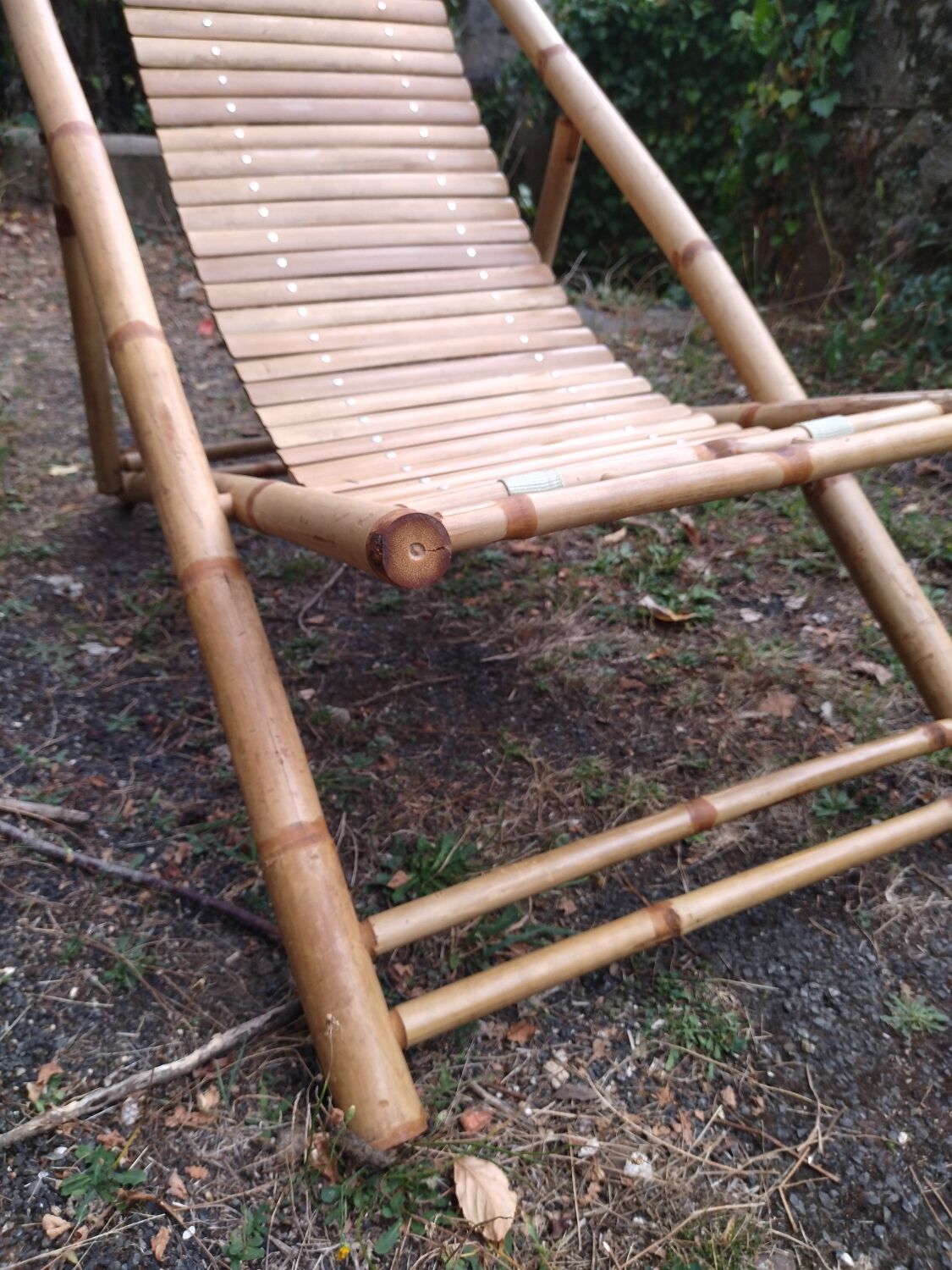 Chaise longue en bambou vintage