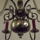 French Vintage Two Tone Silver Metal 6 - Light Flemish Chandelier Red Drips