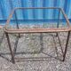 Table with an old ship porthole in brass and a metal base / 100 x 85 x 76 cm