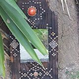 Ancient brutalist oriental wooden mirror 23x53cm