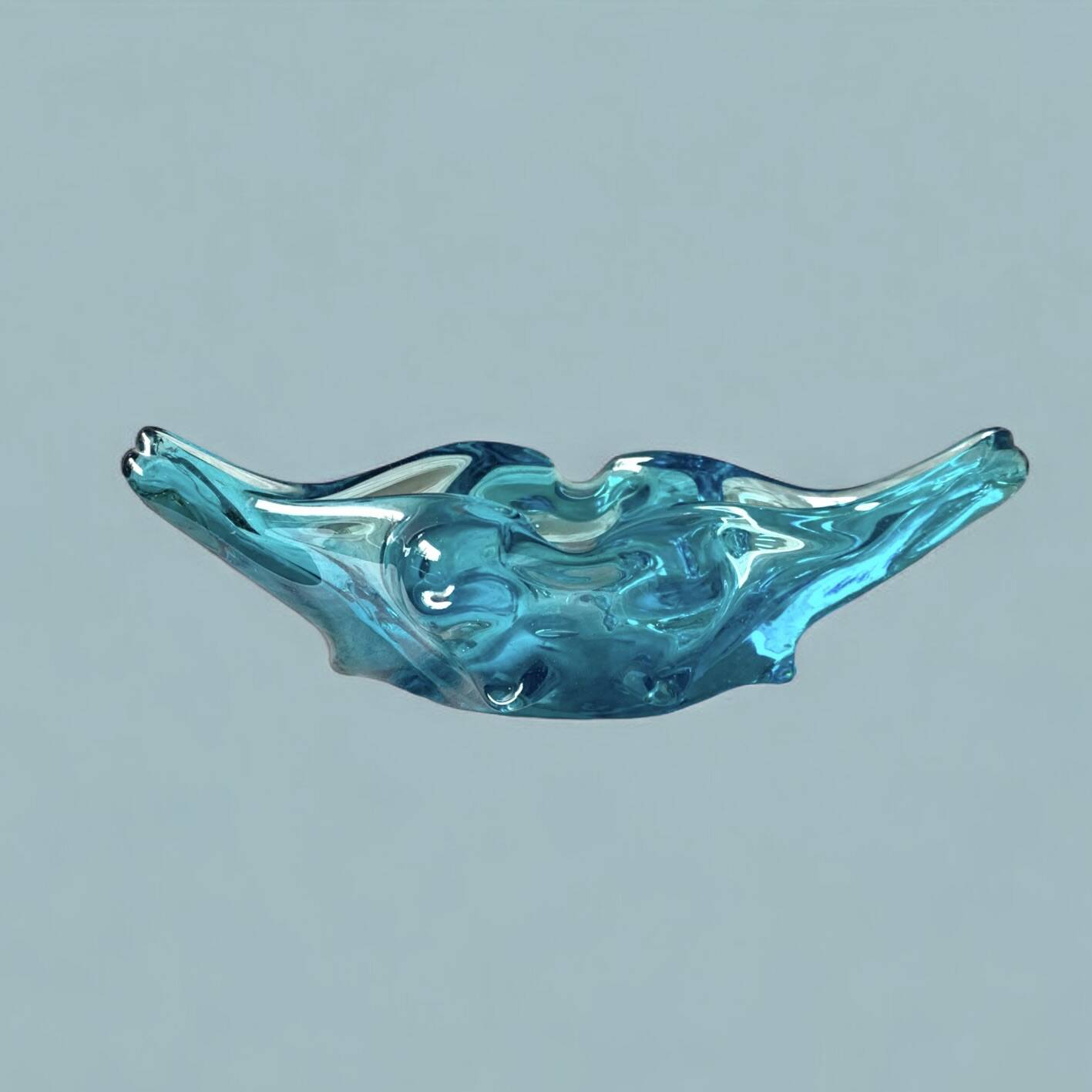 Vintage blue blown glass ashtray
