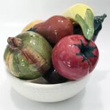 Coupe de fruits et légumes céramique trompe l'oeil mid-century