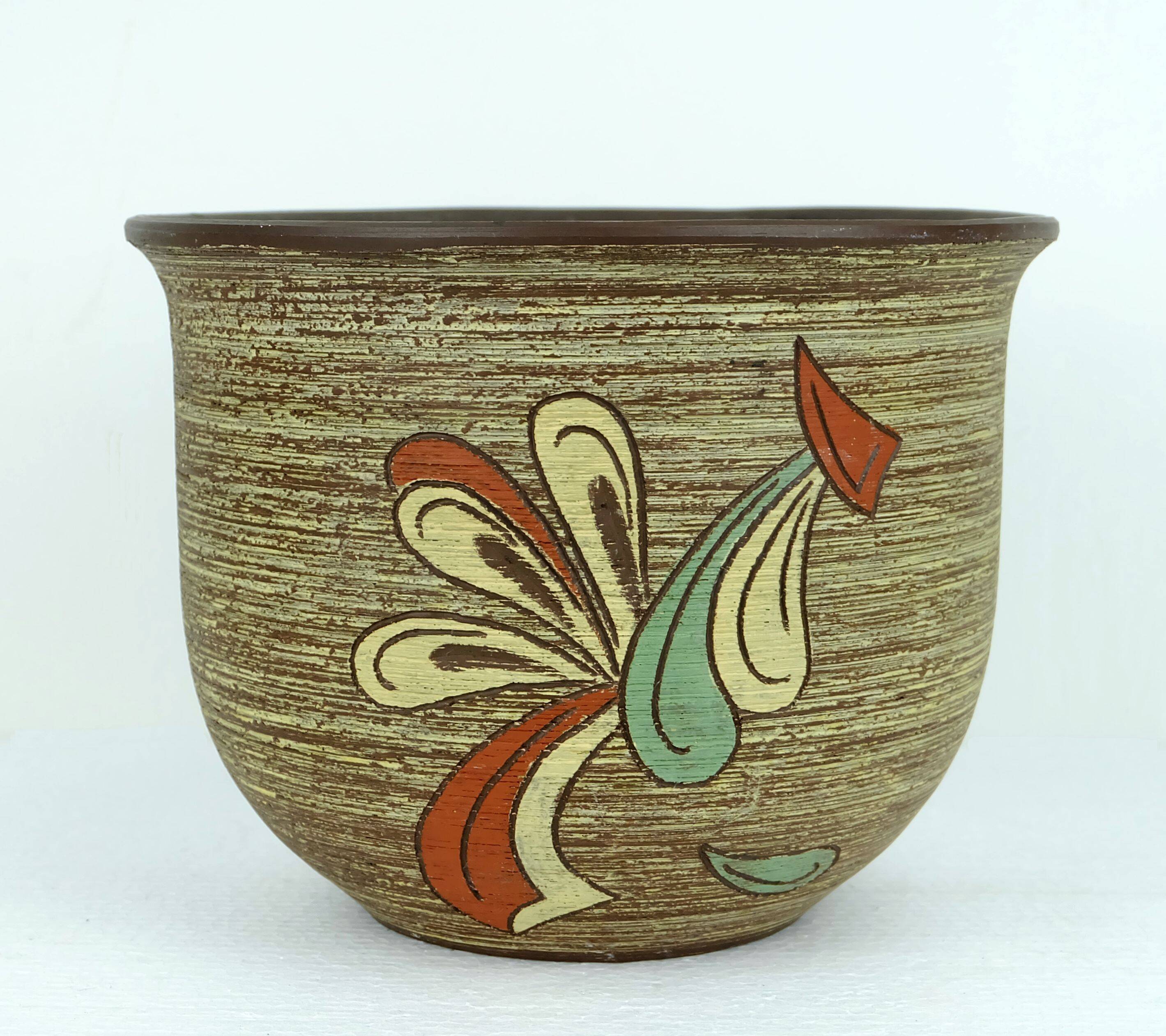 Large mid century flowerpot plant pot dümler & breiden carved dekor