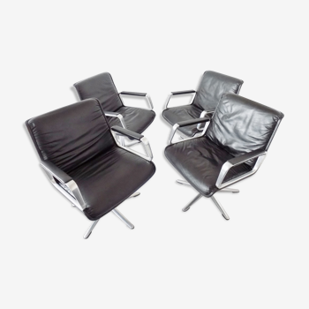 Wilkhahn Delta 2000 set of 4 black leather dining chairs by Delta Design