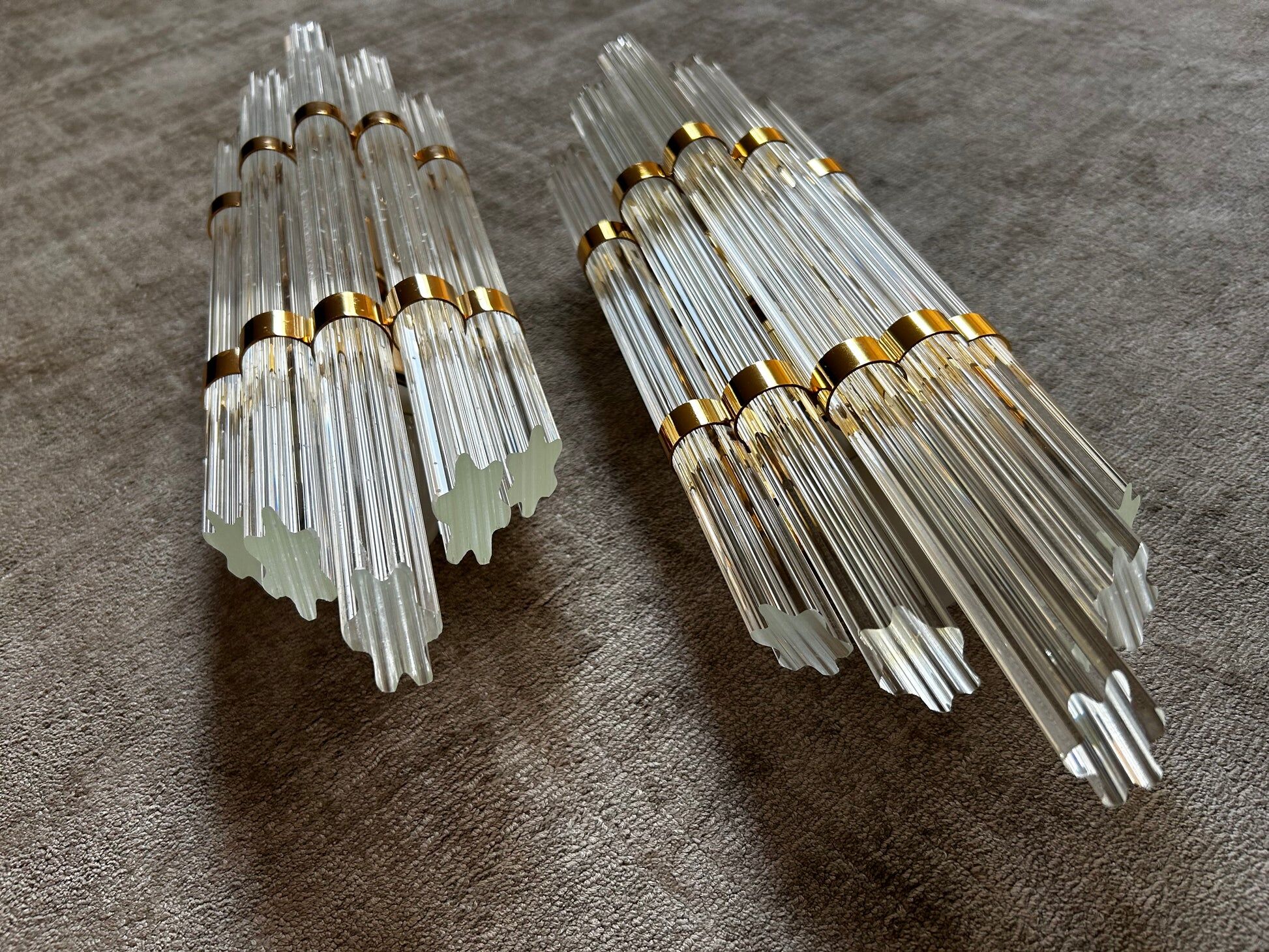 Pair of large Murano crystal sconces on gilt frame, Austria, 1970s