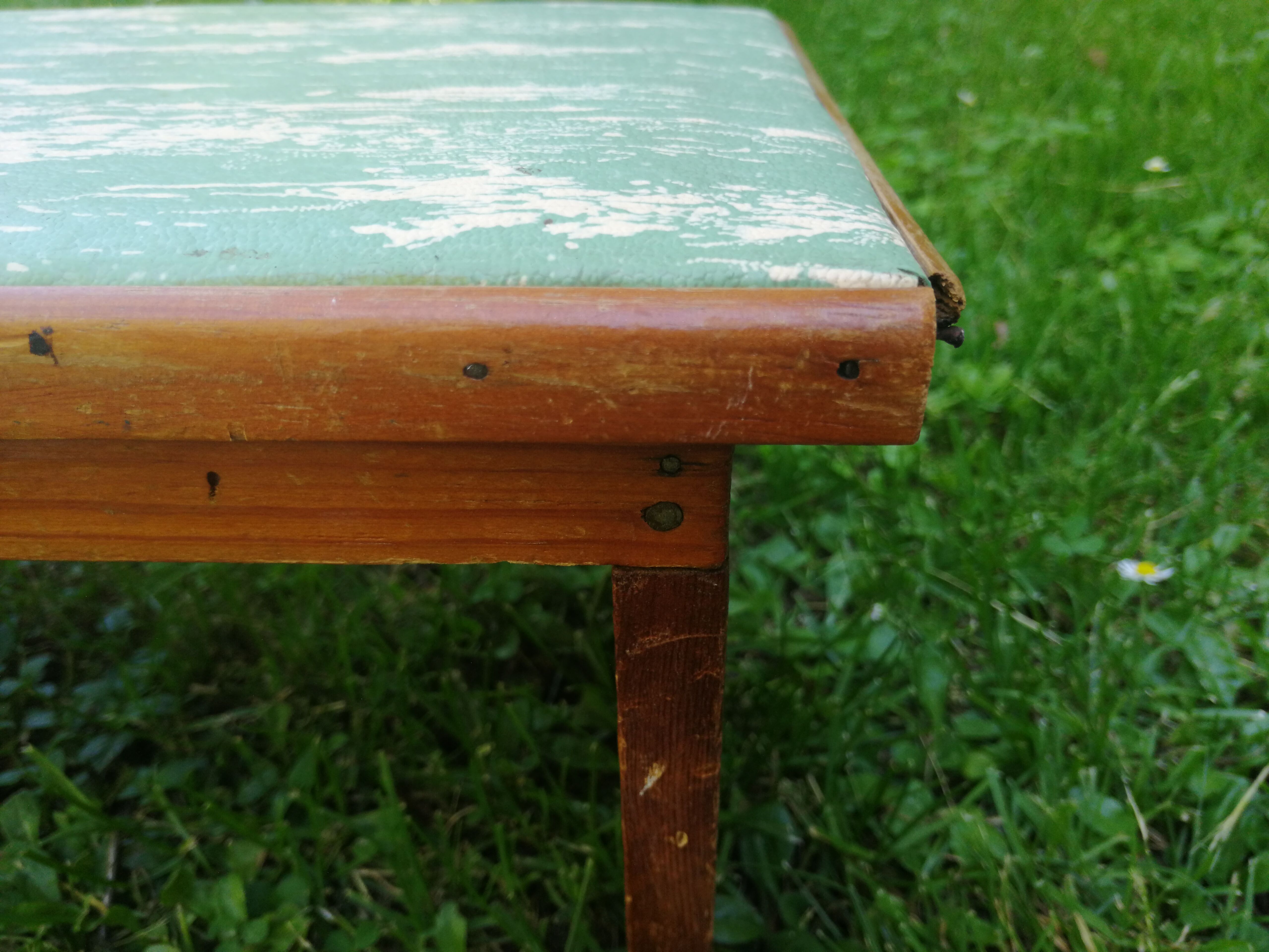 wooden stool on top skaï, vintage