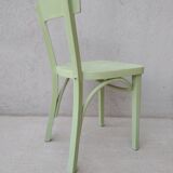 Old bistro chair green curved wood