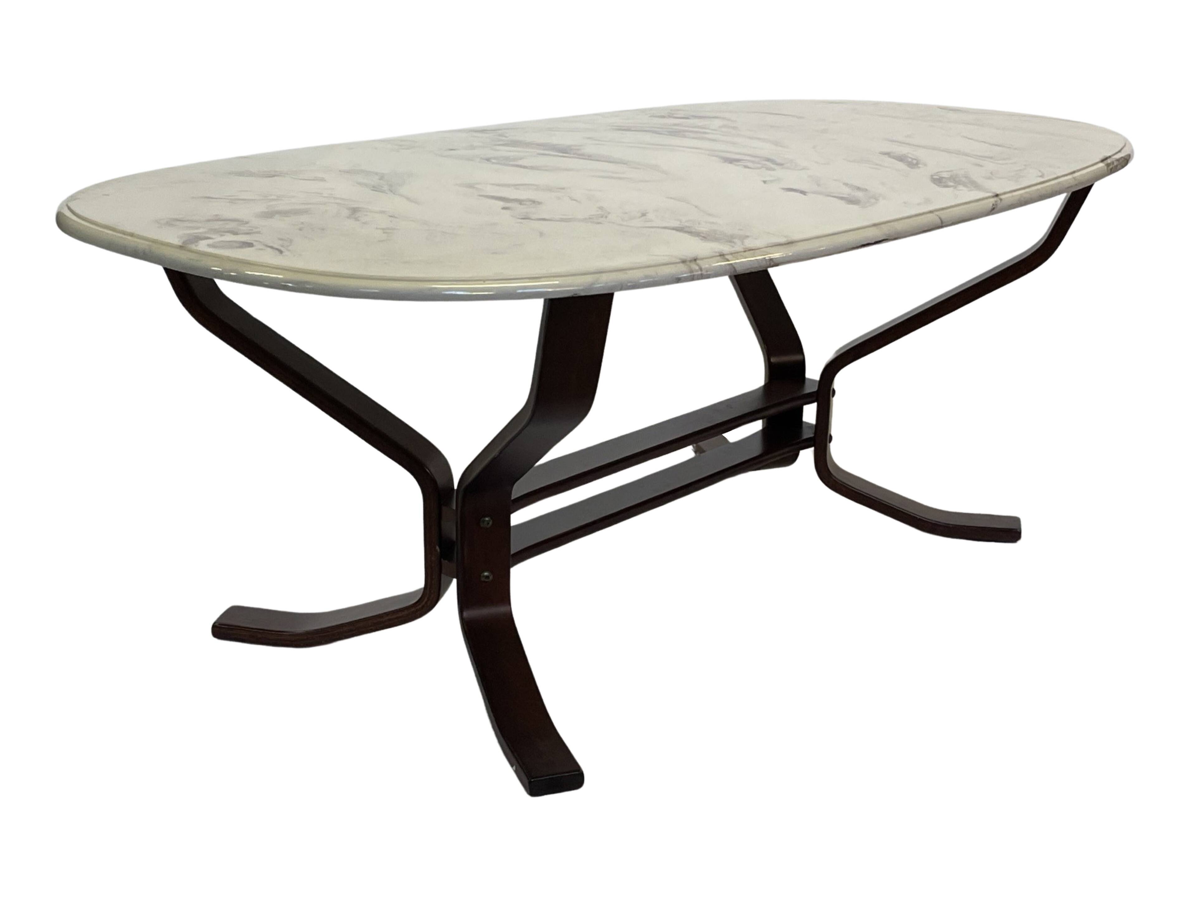 Table basse vintage en bois et marbre Design minimaliste Suède années 70