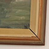 Huile sur toile originale européenne — Maison au bord du lac