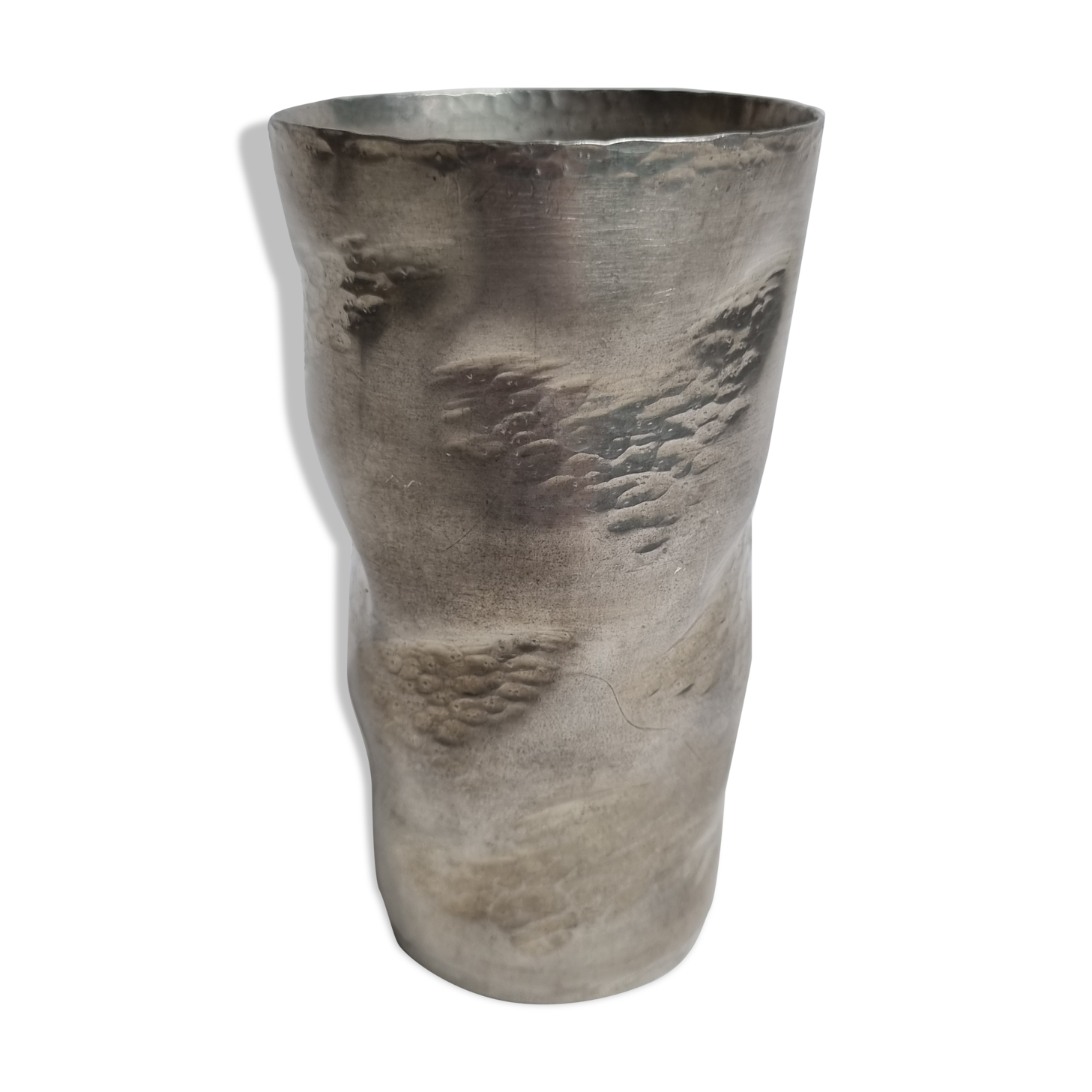 Hammered tin cup, signed