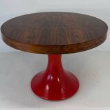 Italian Art Deco Round Table in Ziricote Wood with Red Lacquered Base, 1950