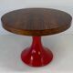 Italian Art Deco Round Table in Ziricote Wood with Red Lacquered Base, 1950
