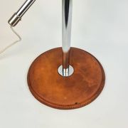 Atelje Lyktan desk lamp in chrome and vintage brown leather, mid-century, Sweden.