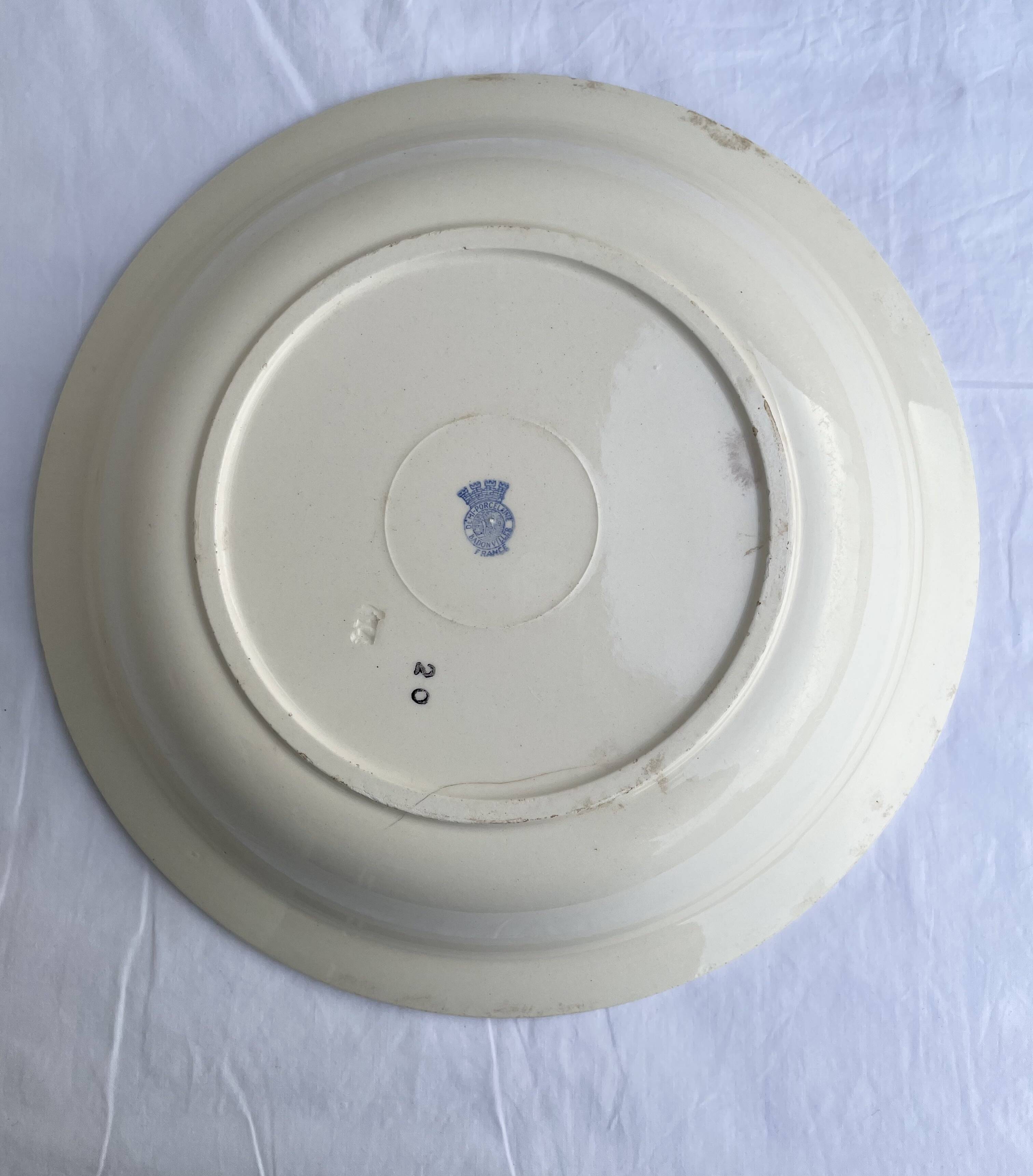 Antique shallow dish Badonviller tulip decoration