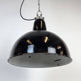 Industrial Black Enamel Factory Lamp with Cast Iron Top, 1950s