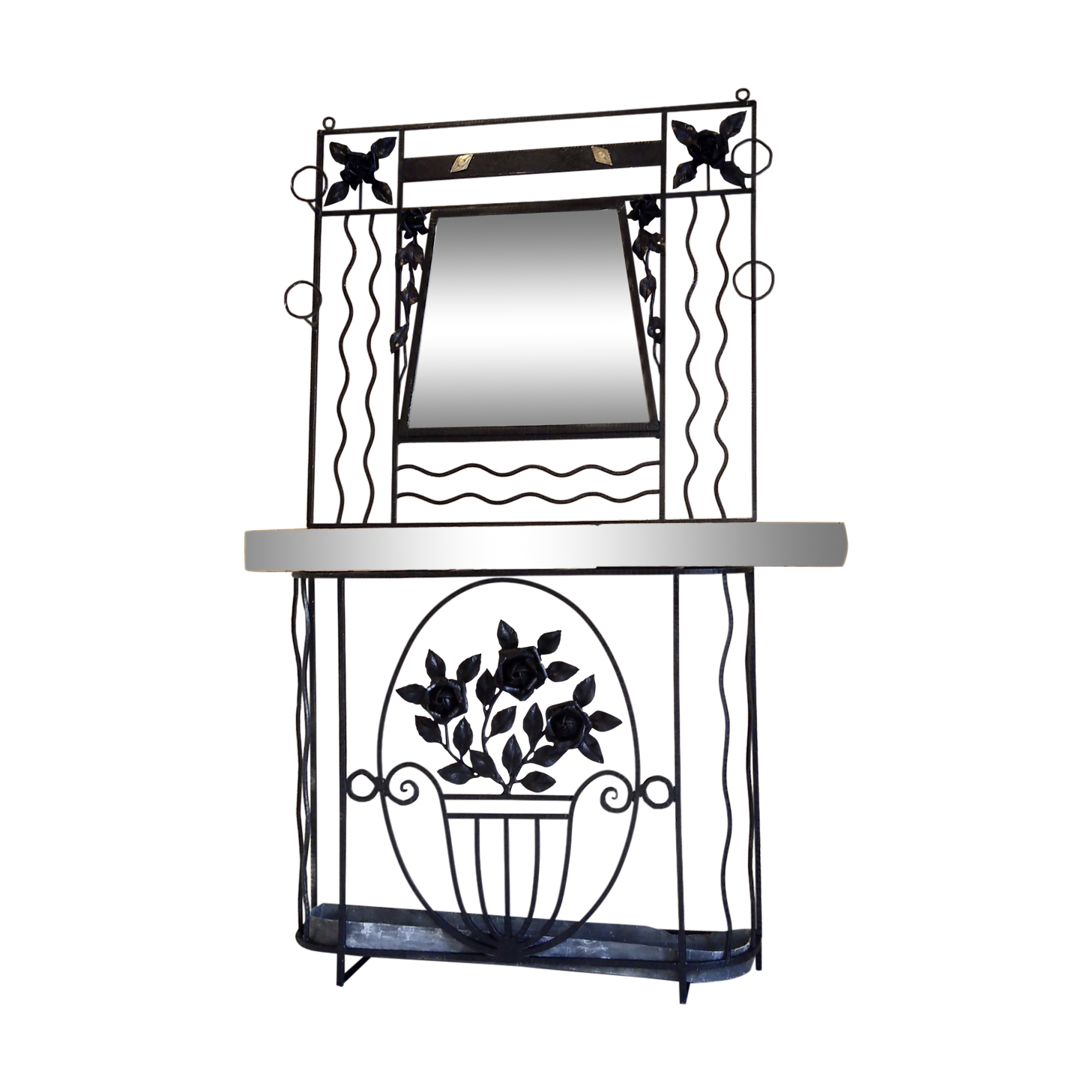 Art deco wrought iron coat holder