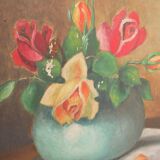 Painting, vintage wood painting Flowers