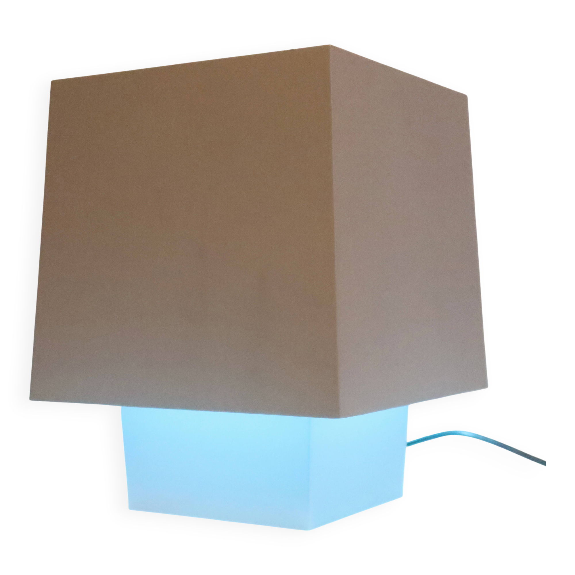 Grey metal cubic design lamp, coloured filters and Japanese signature.