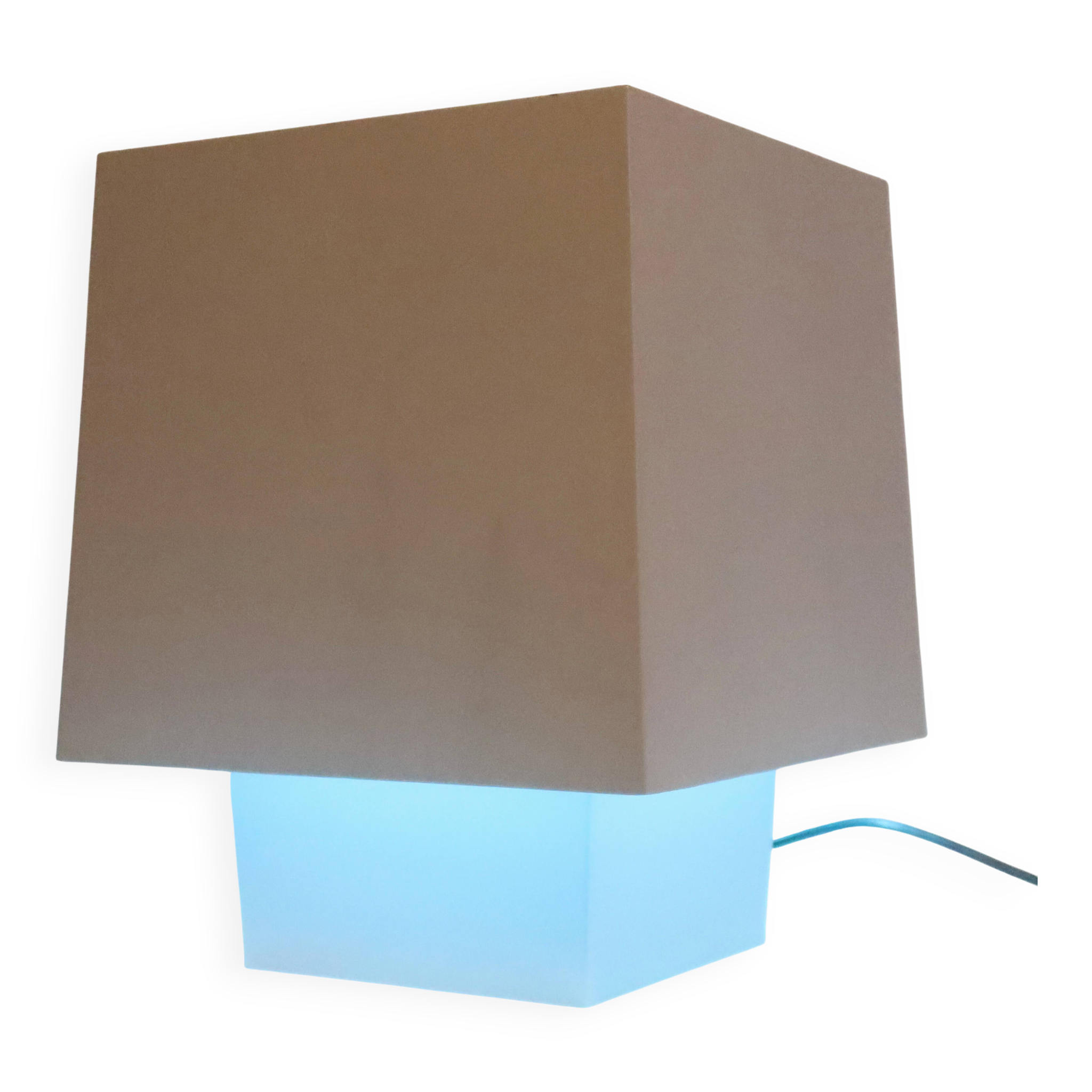 Grey metal cubic design lamp, coloured filters and Japanese signature.
