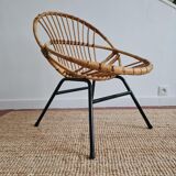 Vintage rattan shell armchair from the 60s