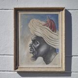 Painting signed Gaspard de Mouko, painting on canvas orientalist portrait 30's