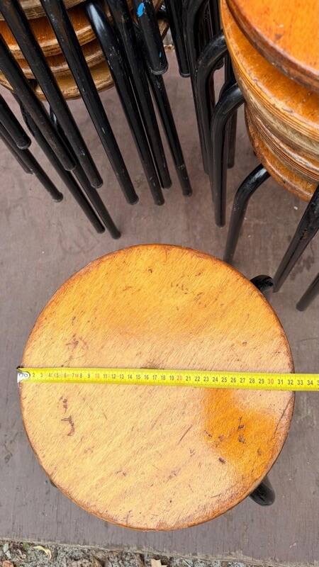 Vintage black wooden and metal stool, 1970s.