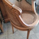 Louis XVI style office armchair in walnut and canning