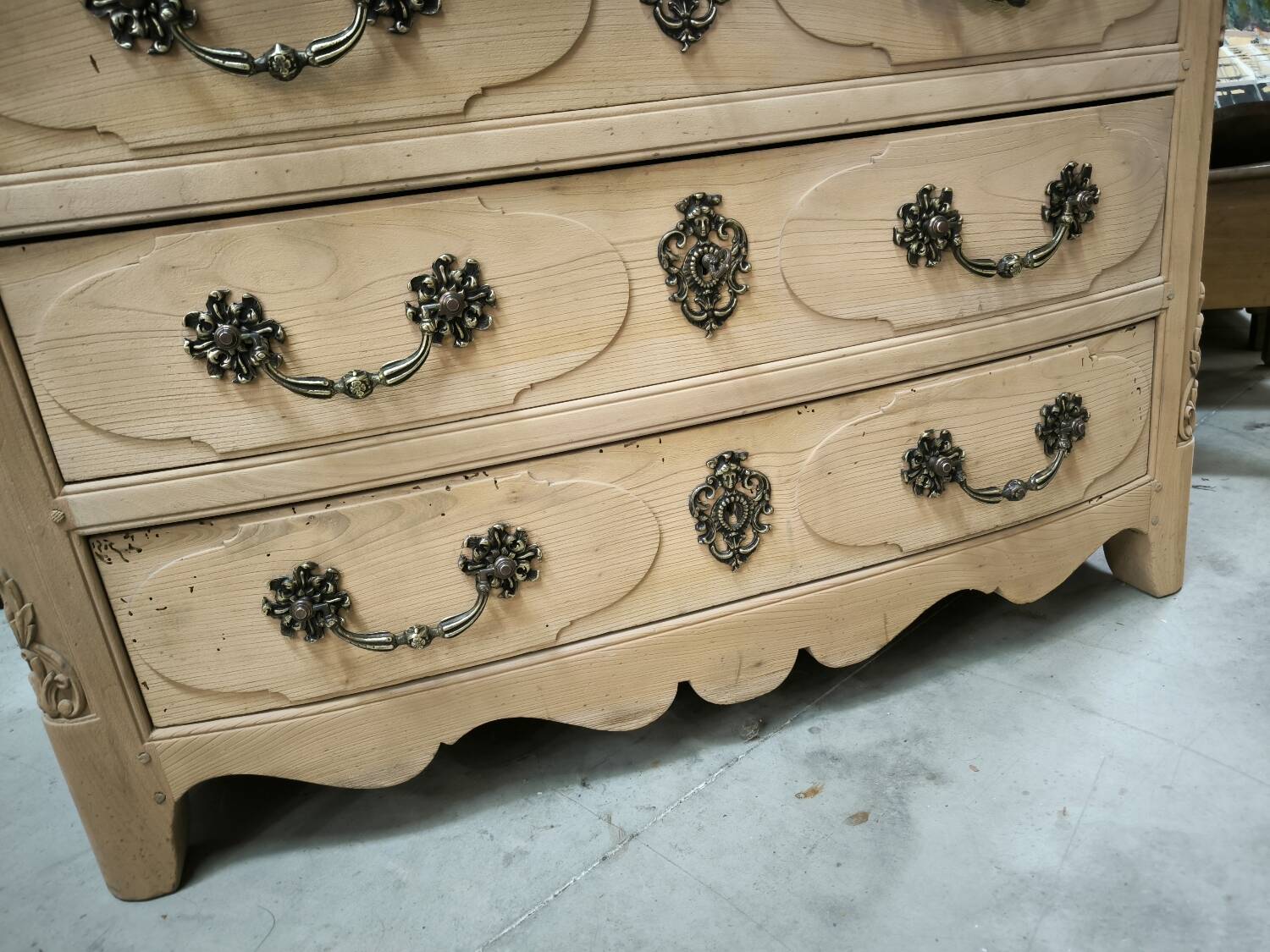 Louis XIV style natural solid cherry wood chest of drawers