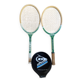 Pair of vintage dunlop club wooden tennis rackets + sports cover