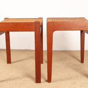 Paire de tabourets Danois en Teck et Cannage par Peter Hvidt 1960.