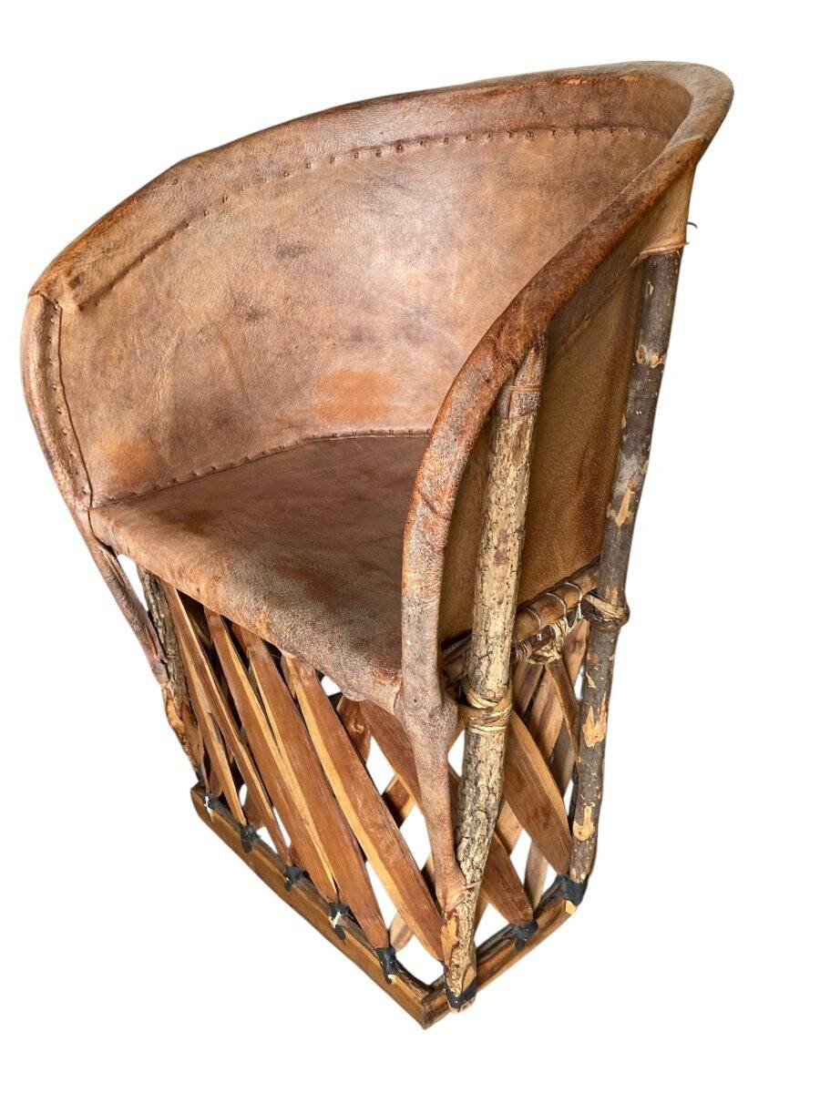 Equipale leather armchair, folk art - Mexico, 1970s