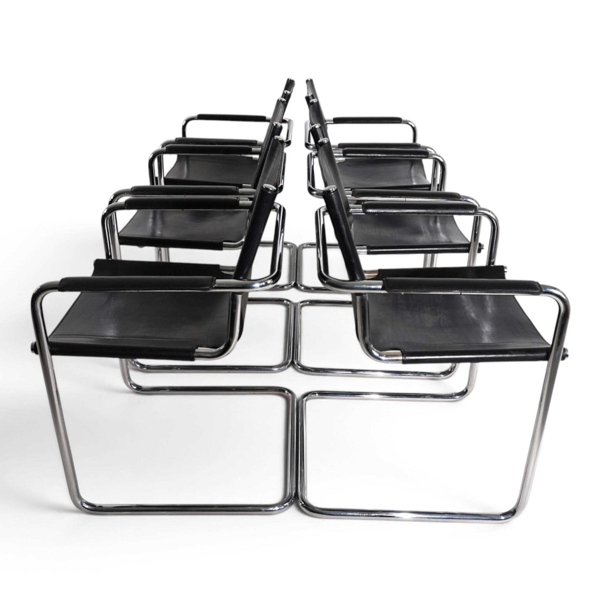 Matteo Grassi Set of 6 Visitor Chairs, Leather/Chrome Dining Chairs, 1970
